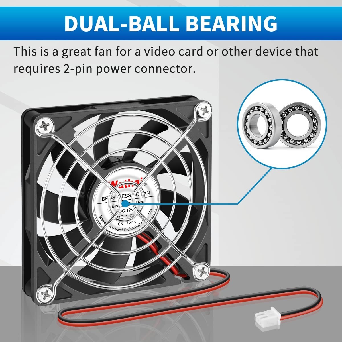 80mm x 15mm 12V DC Coolng Fan 2 Pin Dual Ball High Performance Brushless Cool…