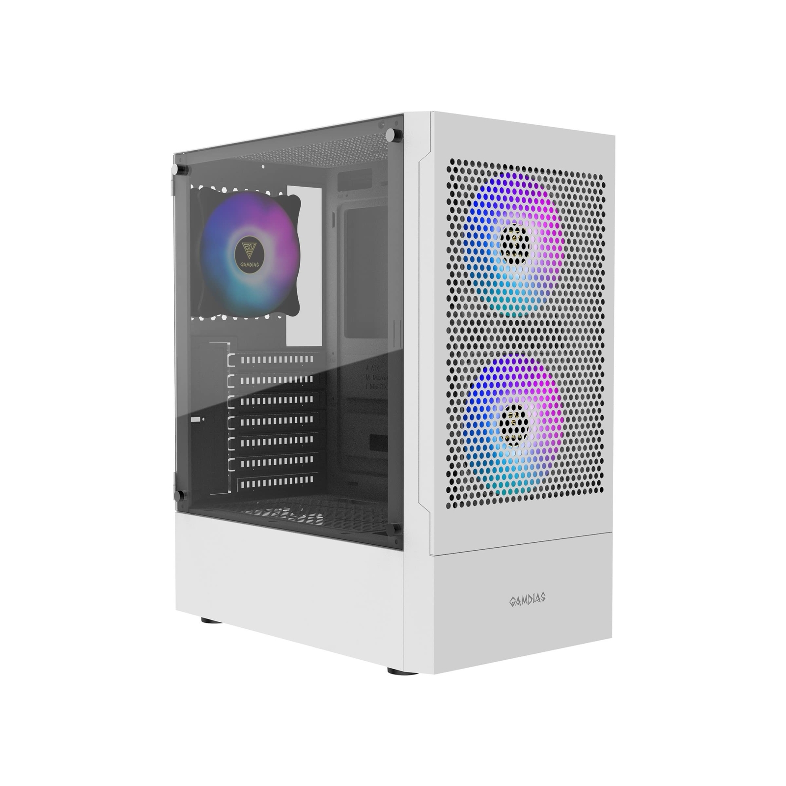 GAMDIAS White RGB Gaming ATX Mid Tower Computer PC Case with Side Tempered Gl…