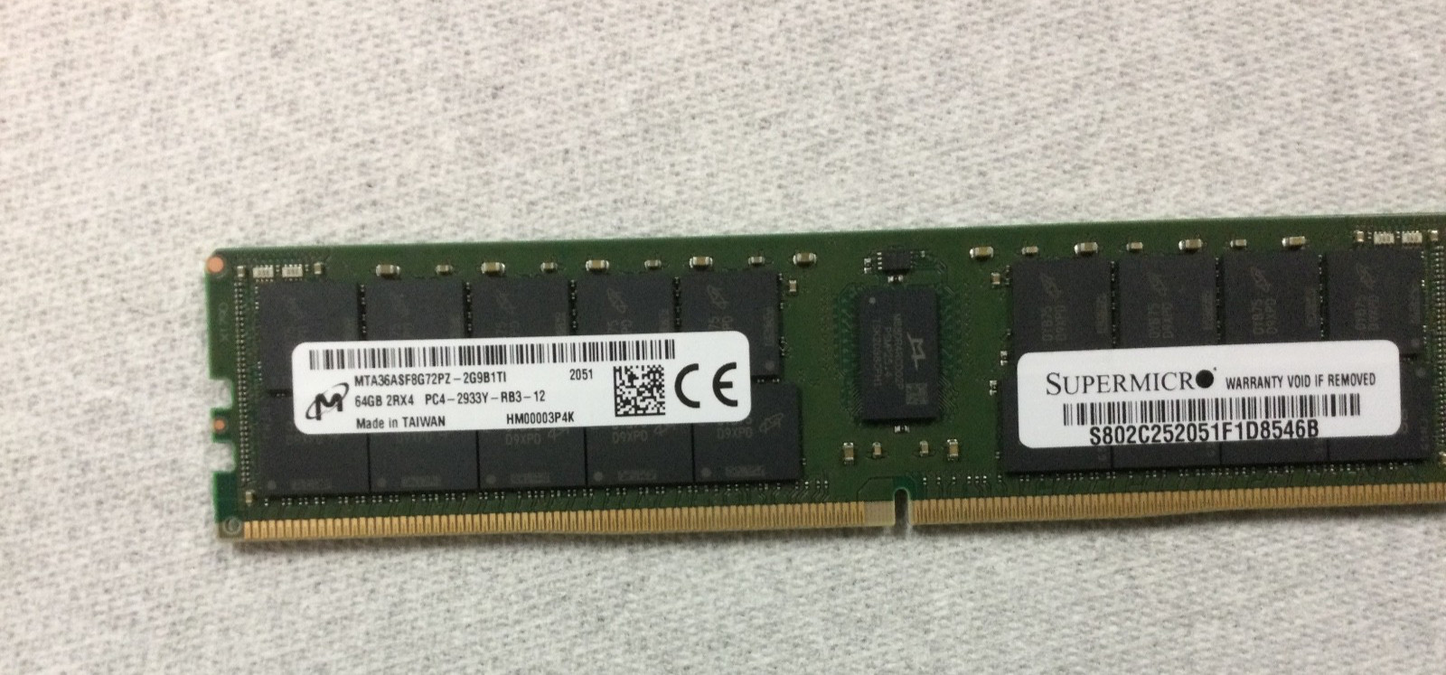 64GB PC4-23400 ECC RDIMM 2Rx4 DDR4 2933MHz Micron part # MTA36ASF8G72PZ-2G9E1