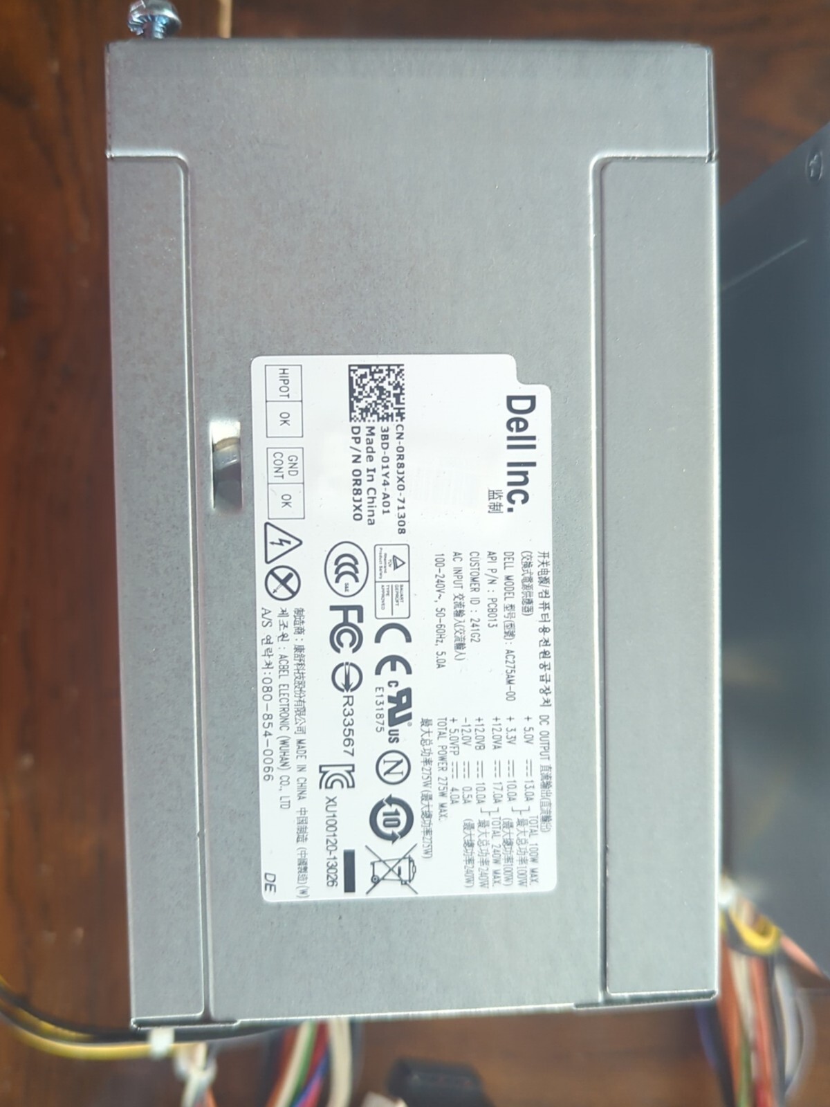 Dell OptiPlex 3010MT 7010MT 9010MT 275W AC275AM-00 0R8JX0 POWER SUPPLY