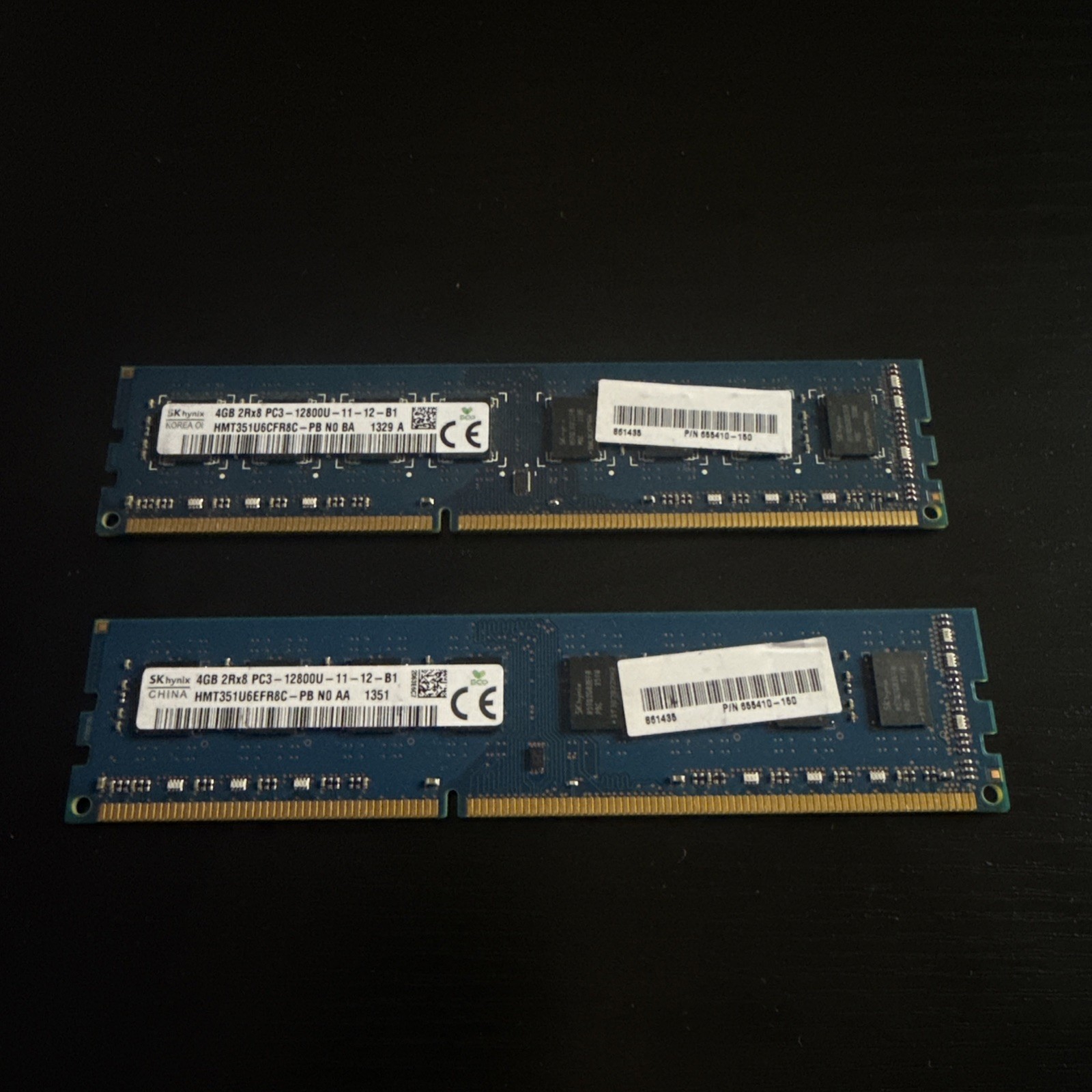 SK Hynix DDR3 Ram 2x4GB 2RX8 PC3-12800U HMT351U6EFR8C-PB N0 AA – Two modules