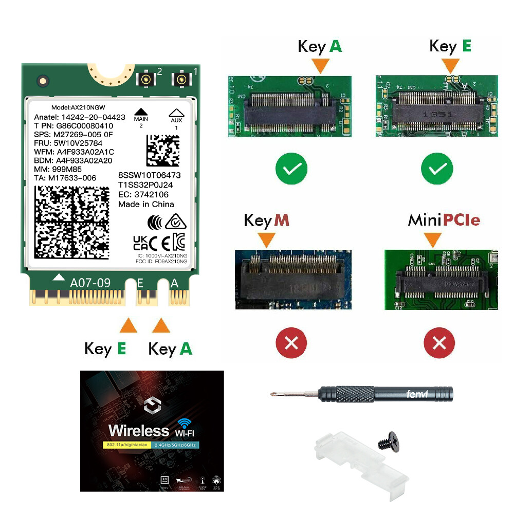 Intel AX210NGW WiFi 6E M.2 NGFF Wireless Card Tri-Band BT 5.3 Network Adapter PC