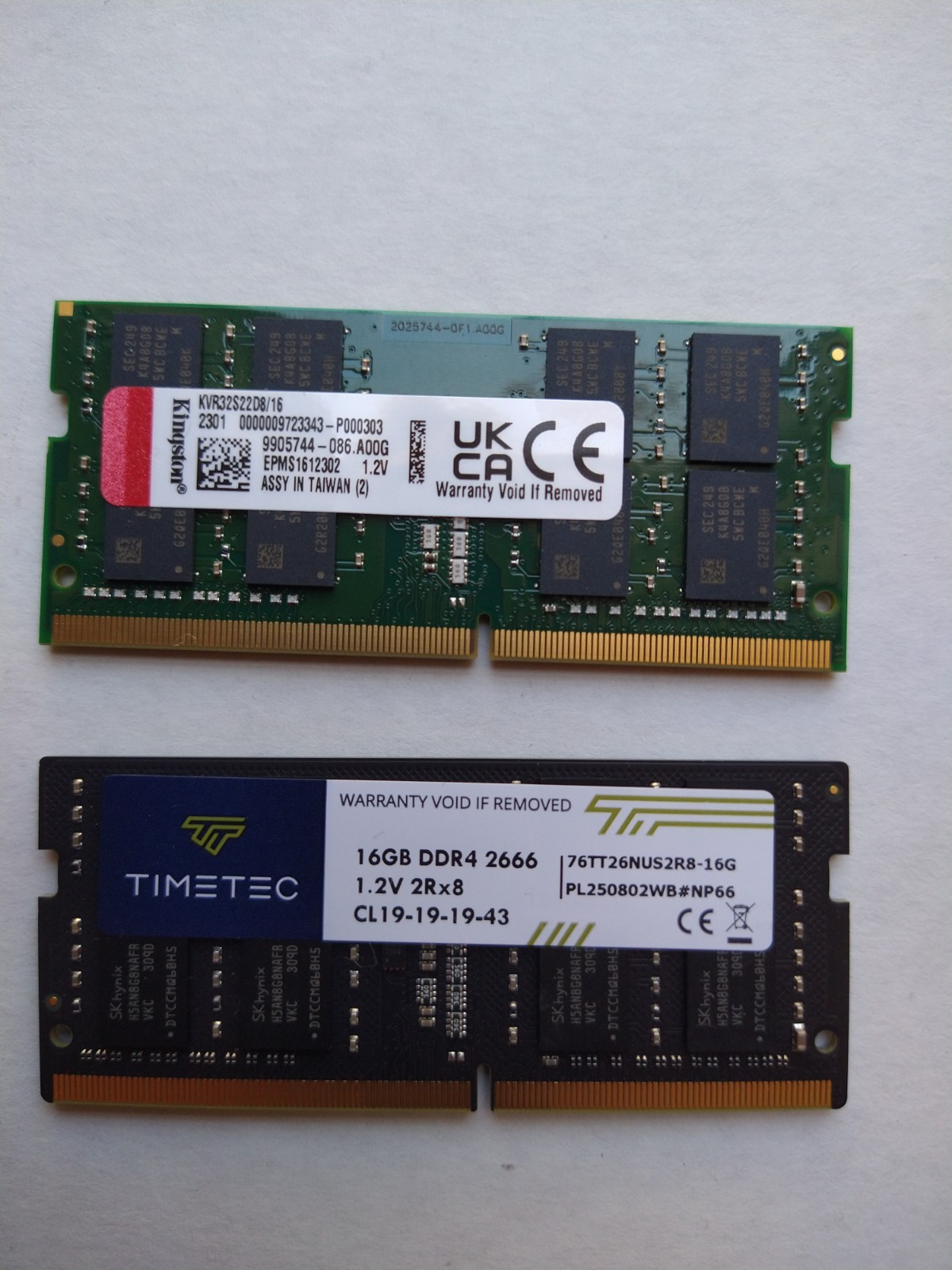 32gb (2x 16) Ddr4 Laptop Ram Kingston 3200mhz & Timetec 2666mhz