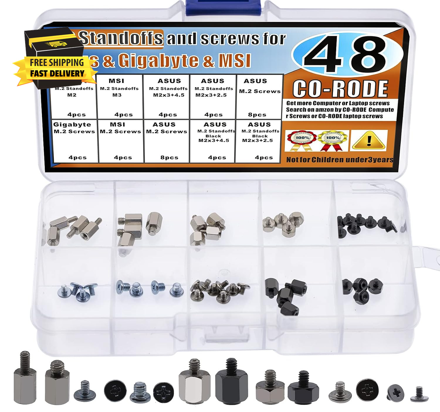 48Pcs M.2 SSD Standoffs and Screws for Asus, Gigabyte, MSI Motherboards ⭐️⭐️⭐️⭐️