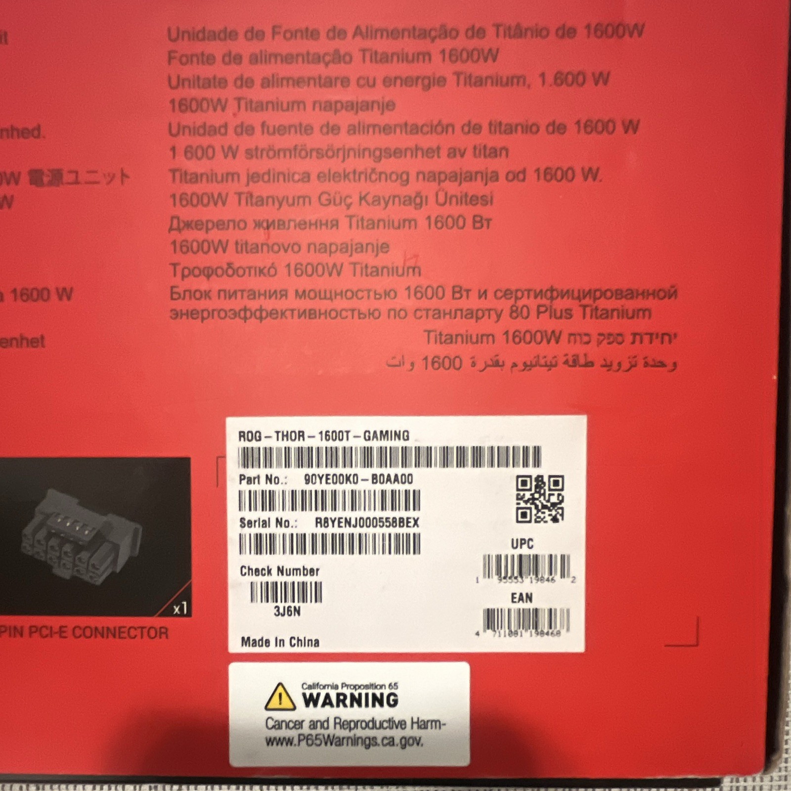 ASUS ROG Thor 1600T 1600W Titanium ATX Modular PSU ROG-THOR-1600T