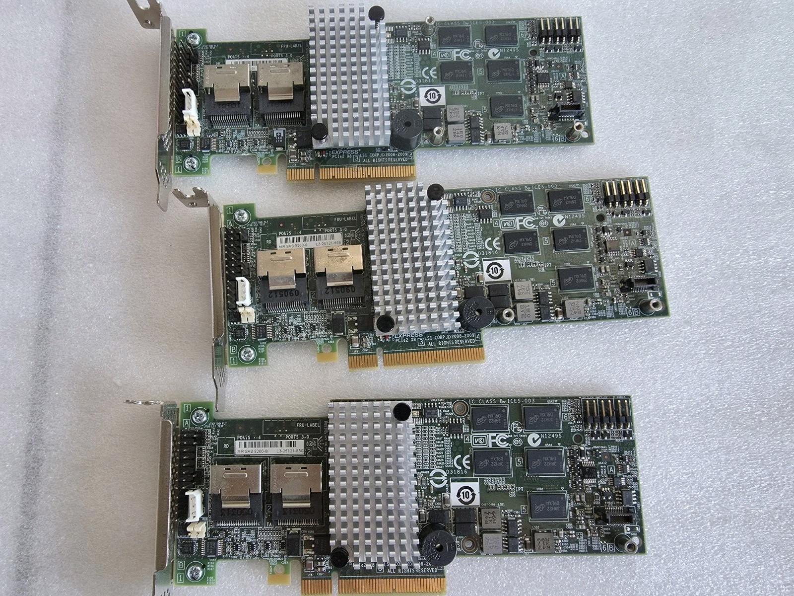 Lot of 3 LSI MegaRaid 6GB/s SAS PCIe Raid Card MR SAS 9260-8i L3-25121-85B