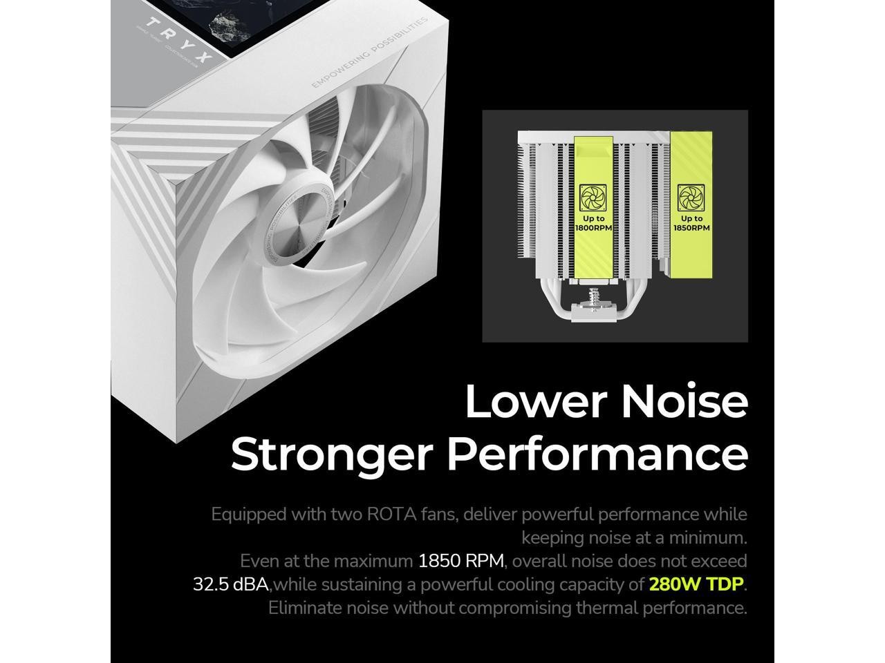 TRYX TURRIS 620 CPU Air Cooler White 5.0″ IPS Customizable Screen 280w TDP