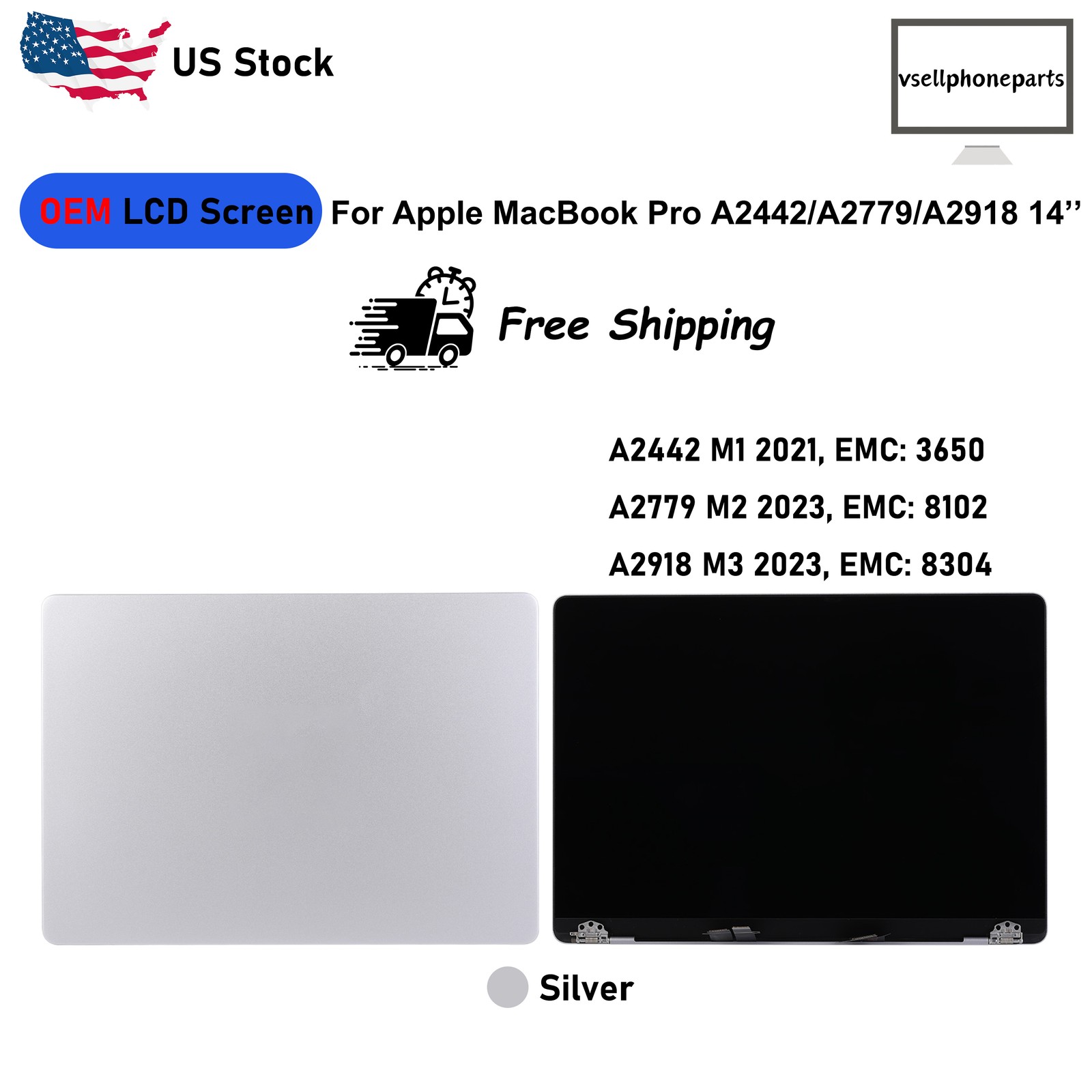 OEM LCD Display Screen For Apple MacBook Pro A2442/A2779/A2918 14” Silver