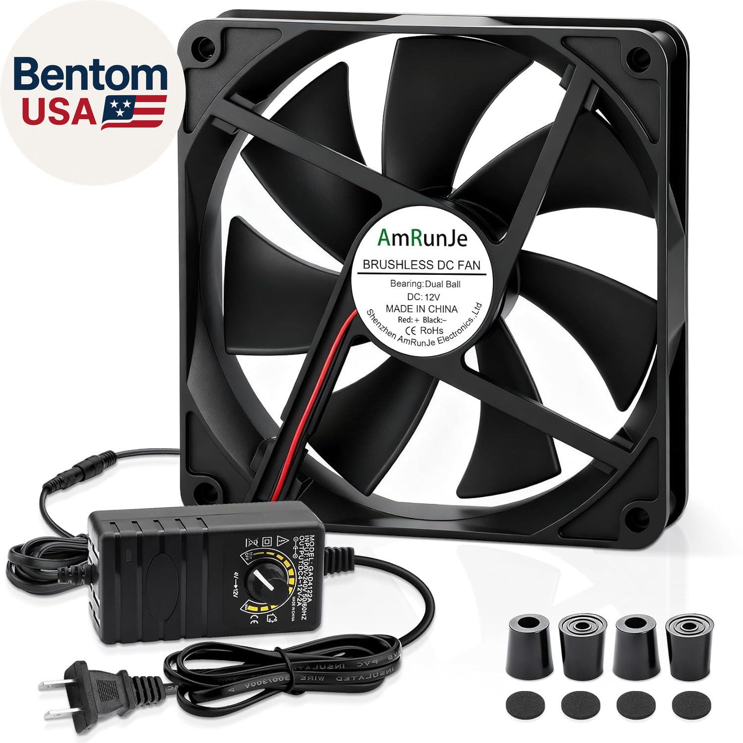 140Mm X 25Mm Computer Fan with AC Plug 12V Dc 110V – 240V Variable Speed Dual Ba