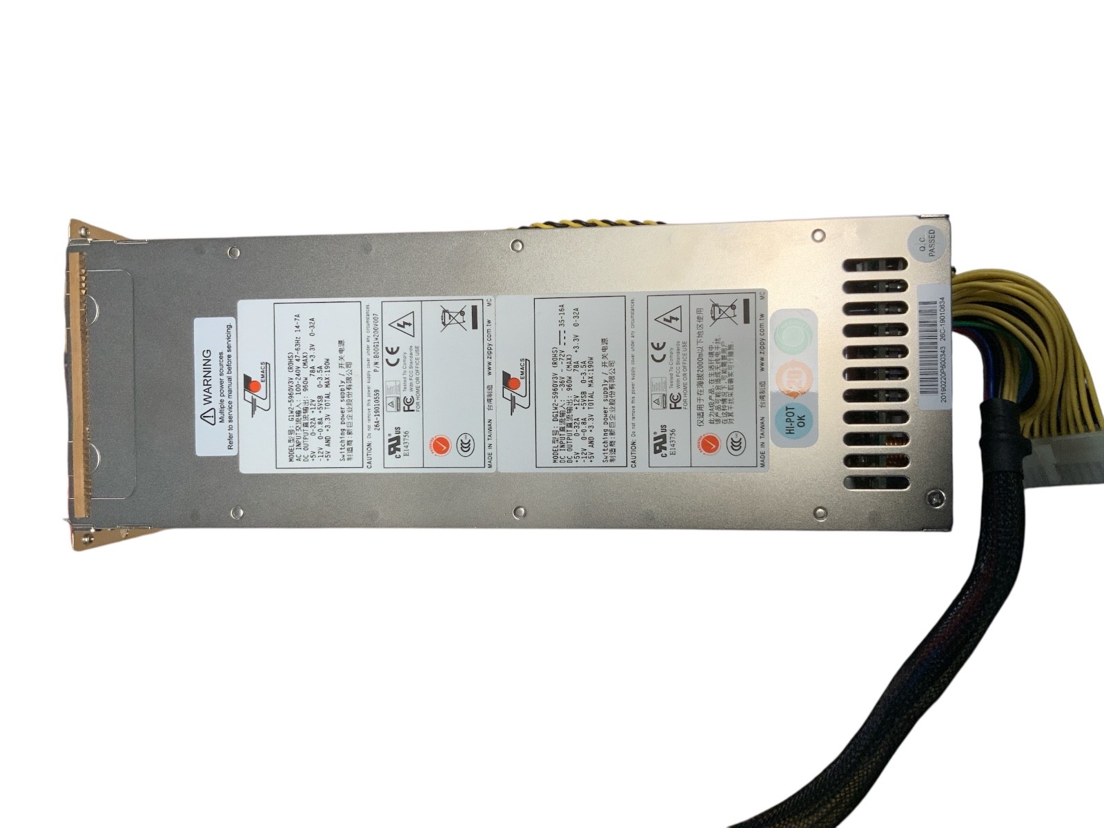 EMACS G1W2-5960V3V 960 Watt 2U Switching Power Supply Cage W/Cables Tested