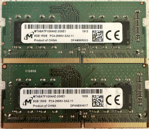 2 – Micron 8GB 1Rx8 PC4-2666V-SA2-11 SO-DIMM