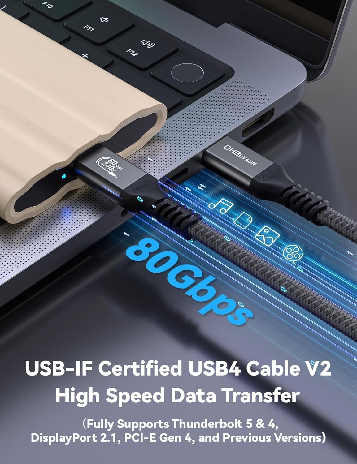 80Gbps USB 4 Cable V2 for Thunderbolt 4 3.3ft, PD 3.1 240W Fast 3.3FT