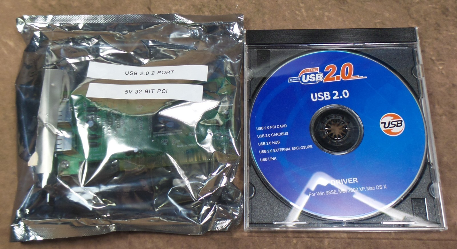2-Port USB 2.0 Host Adapter PCI Card SD-CMD0670 Windows w/driver CD -Ships FREE