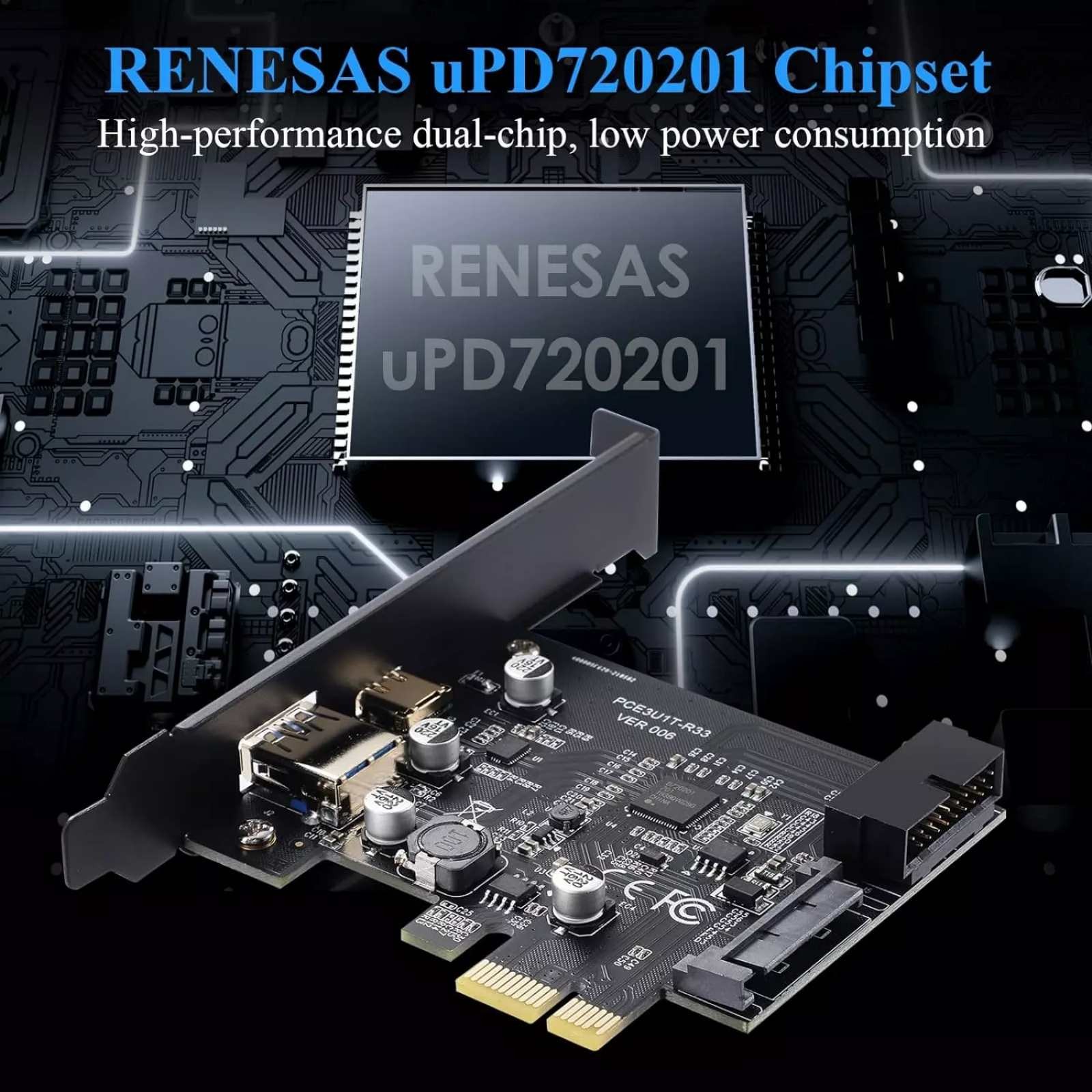 PCI-E to USB 3.2 Gen1 5Gbps 19PIN Expansion Card Adapter 2 Port Type C & Type A
