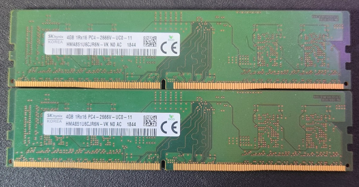Lot of 2 — 8GB (2x4GB) 1Rx16 SK Hynix DDR4 PC4-2666V Desktop Memory RAM