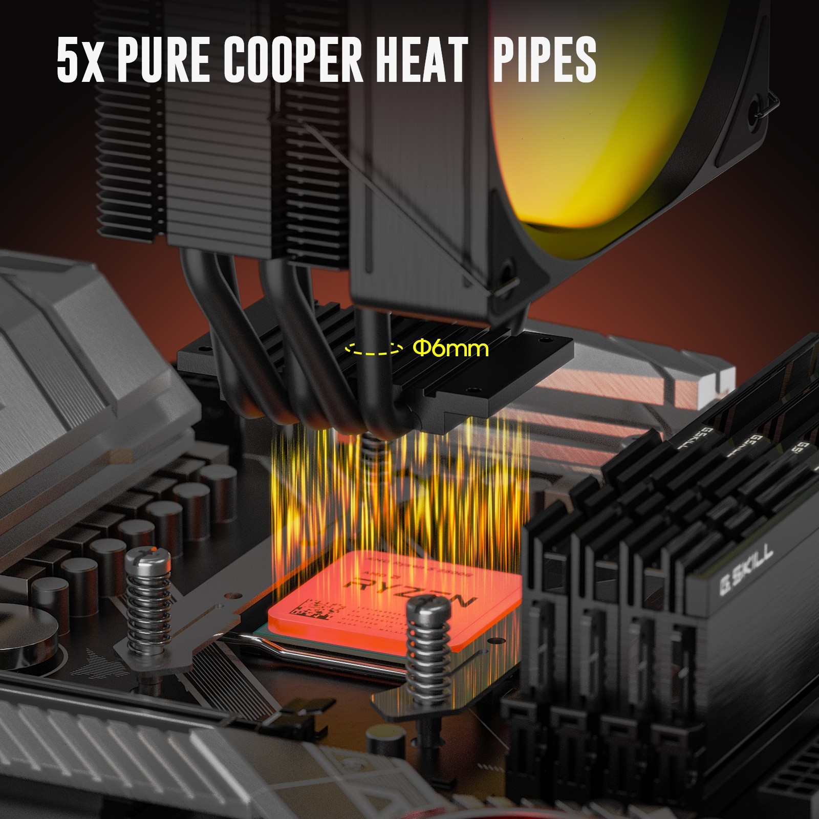 Vetroo V5E CPU Air Cooler with Brushed Finish Design & 5 Heat Pipes