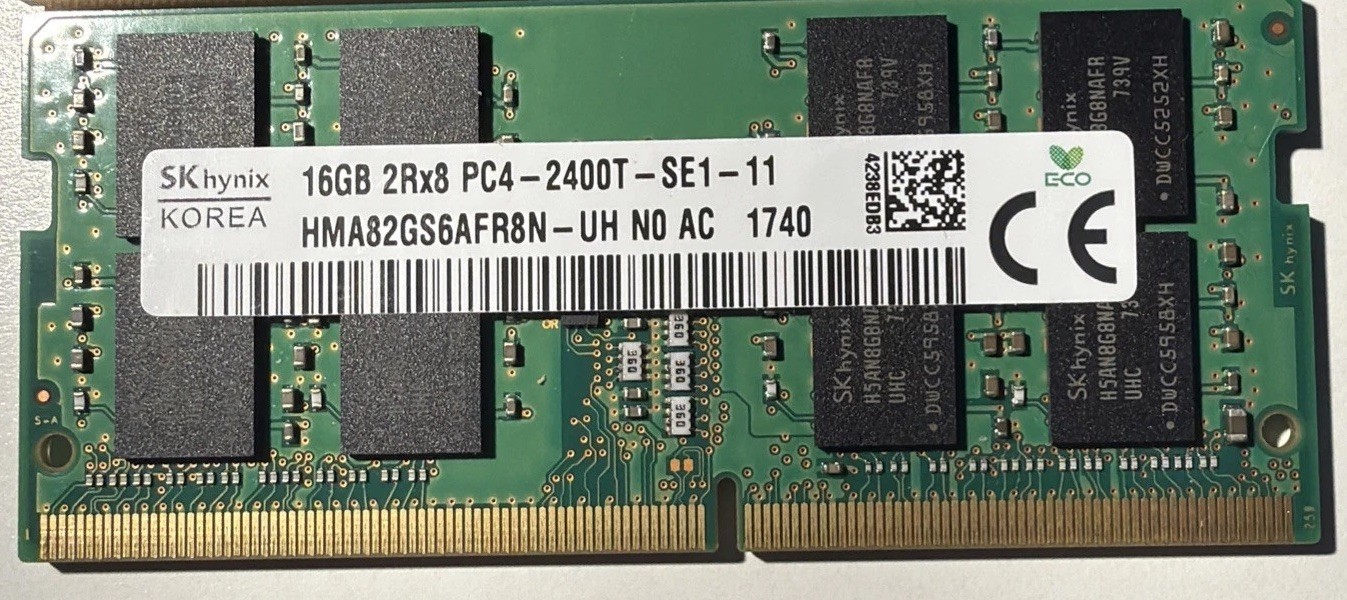SK Hynix 16GB, 2Rx8 PC4-2400T-SE1-11 SODIMM Laptop RAM HMA82GS6AFR8N-UH