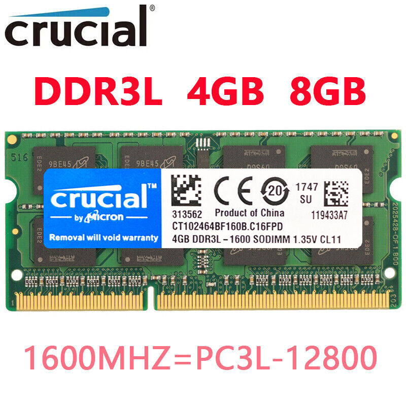 Crucial DDR3L 4GB 8GB 1600MHz PC3L-12800 204-Pin Sodimm memory LAPTOP RAM 1.35V