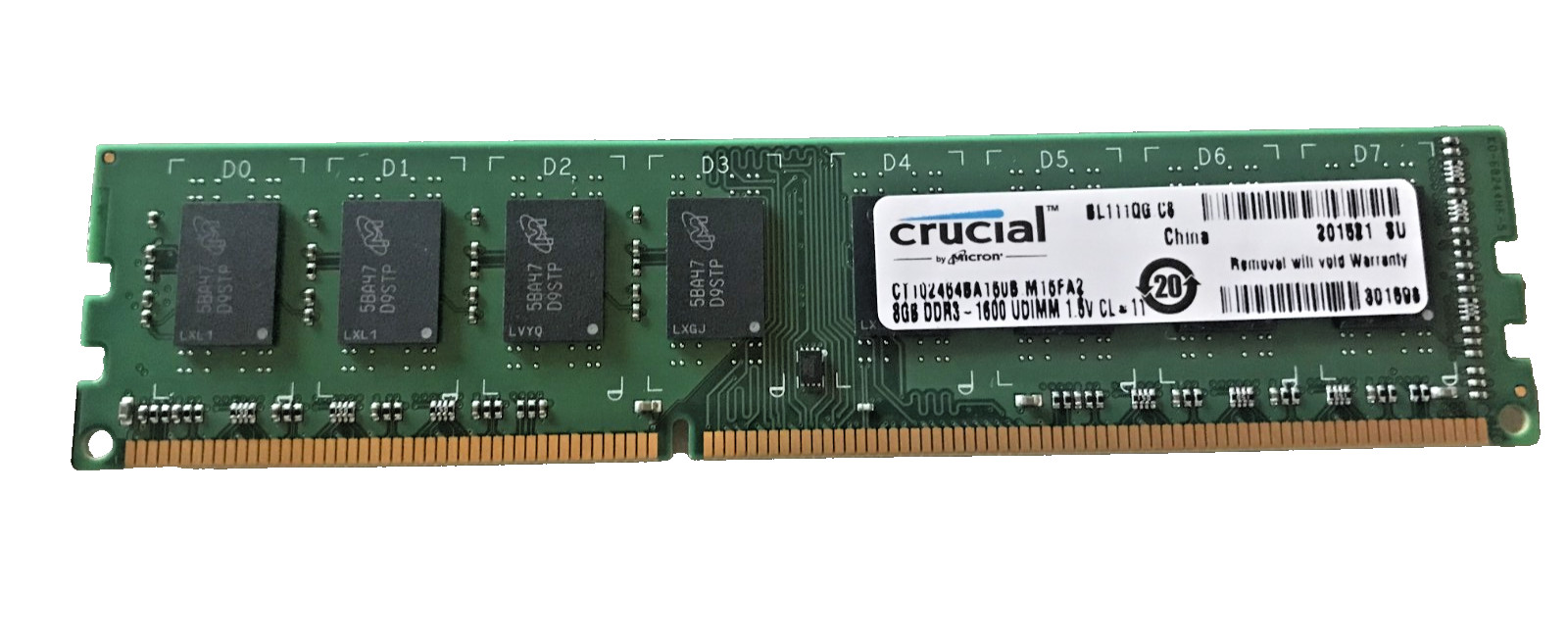 CRUCIAL CT102464BA160B.M16FA2 8GB DDR3-1600 UDIMM MEMORY