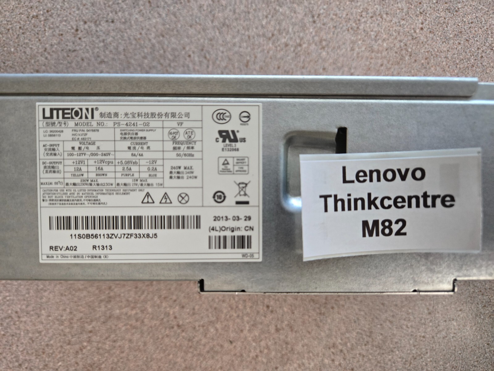 Lenovo ThinkCentre M82 14 Pin 230W TFX Desktop Power Supply 54Y8921