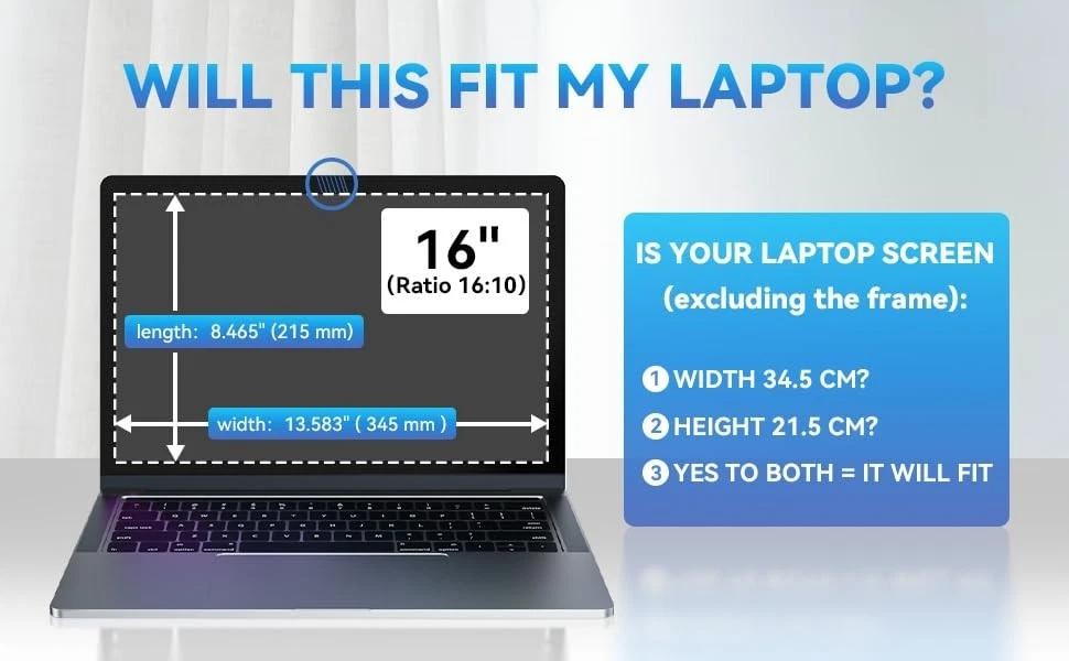 16 Inch Laptop Privacy Screen, Removable 16:10 Aspect Privacy Filter Screen P…