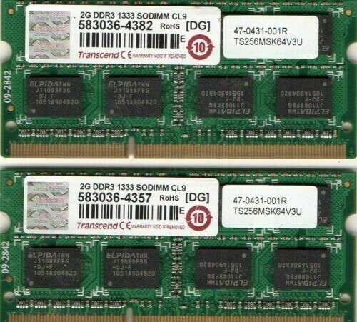 4GB (2x2GB) DDR3 1333mhz PC3-10600 SoDimm Laptop Memory Elpida RAM Upgrade Kit