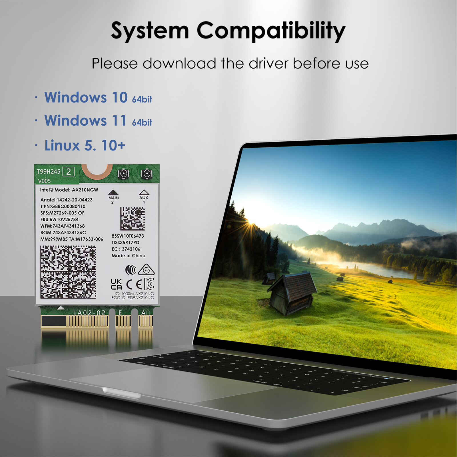 Intel AX210 WiFi6E M.2 Key E Wireless Card Tri-Band Network Adapter Bluetooth5.3