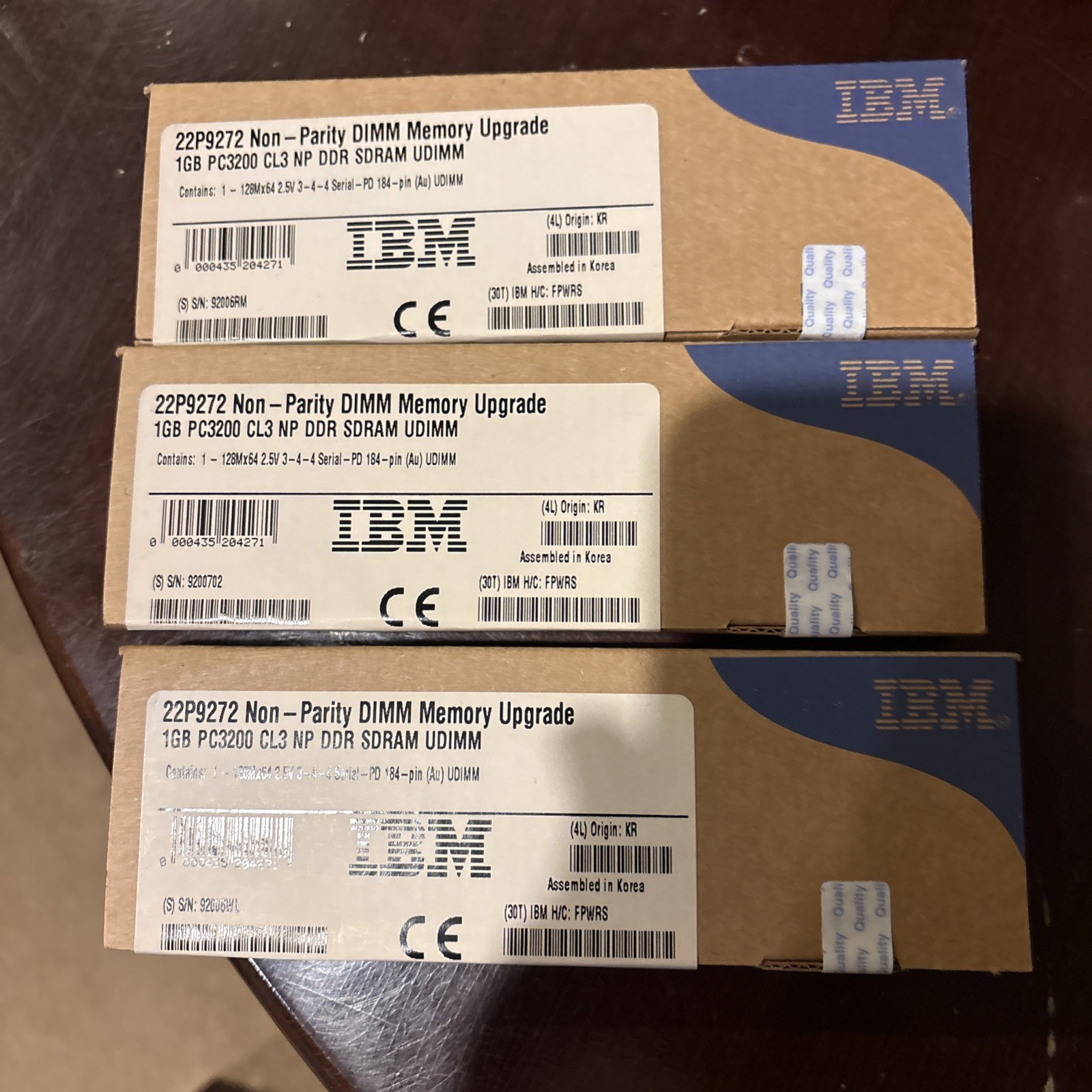 3 BRAND NEW SEALED 22P9272 Non-Parity DIMM MEMORY. 1GB PC3200 CL3 NP SDRAM UDIMM