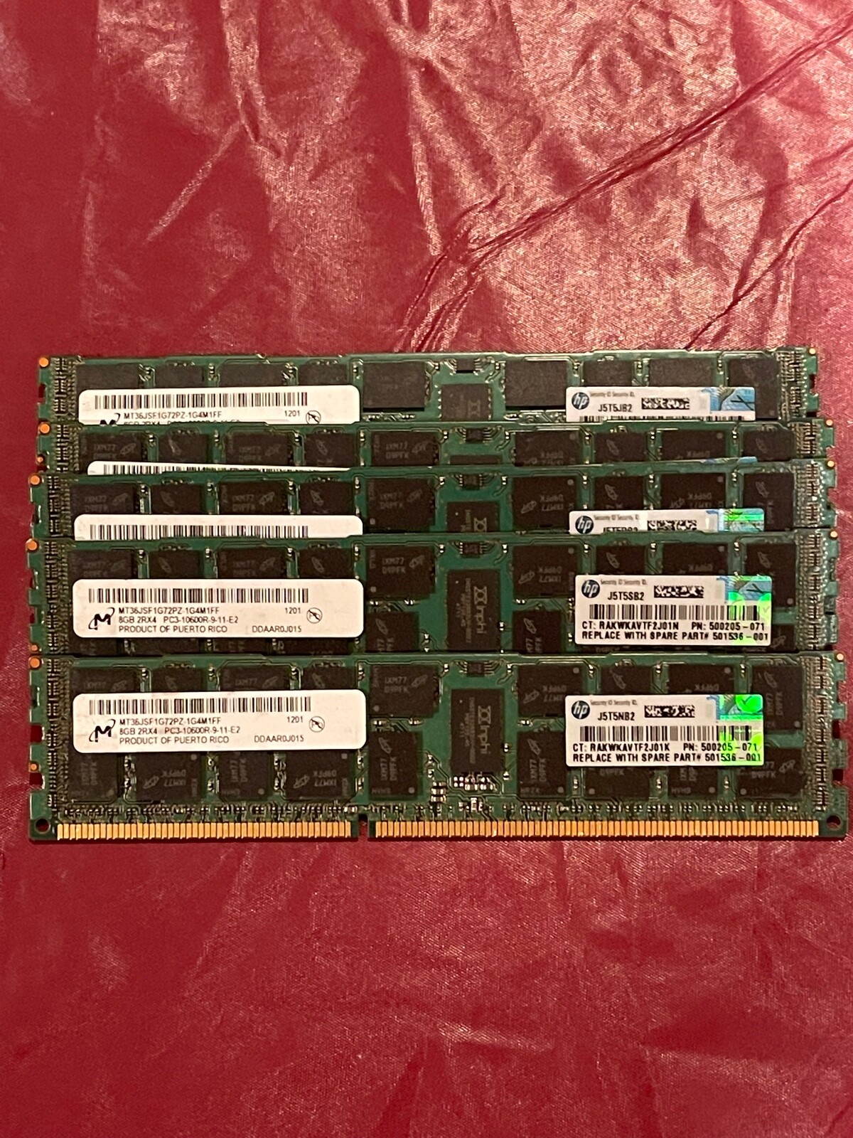 8GB 500205-071 501536-001 Micron MT36JSF1G72PZ-1G4M1FF DDR3-1333 PC3-10600R