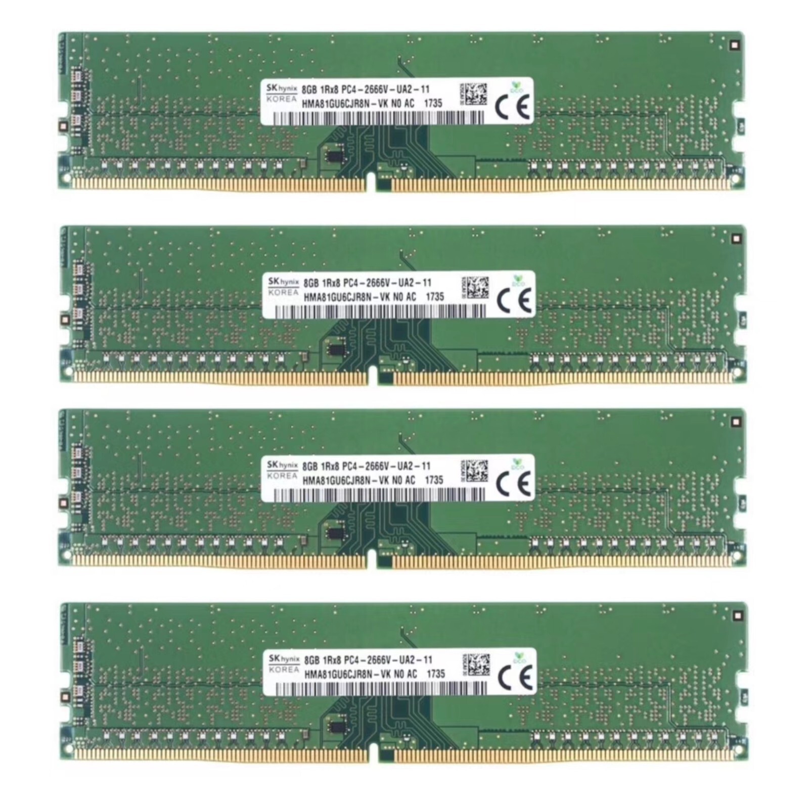 Hynix DDR4 32GB (4X8GB) 2666MHz PC4-21300 288-Pins 1RX8 UDIMM Desktop Memory Ram