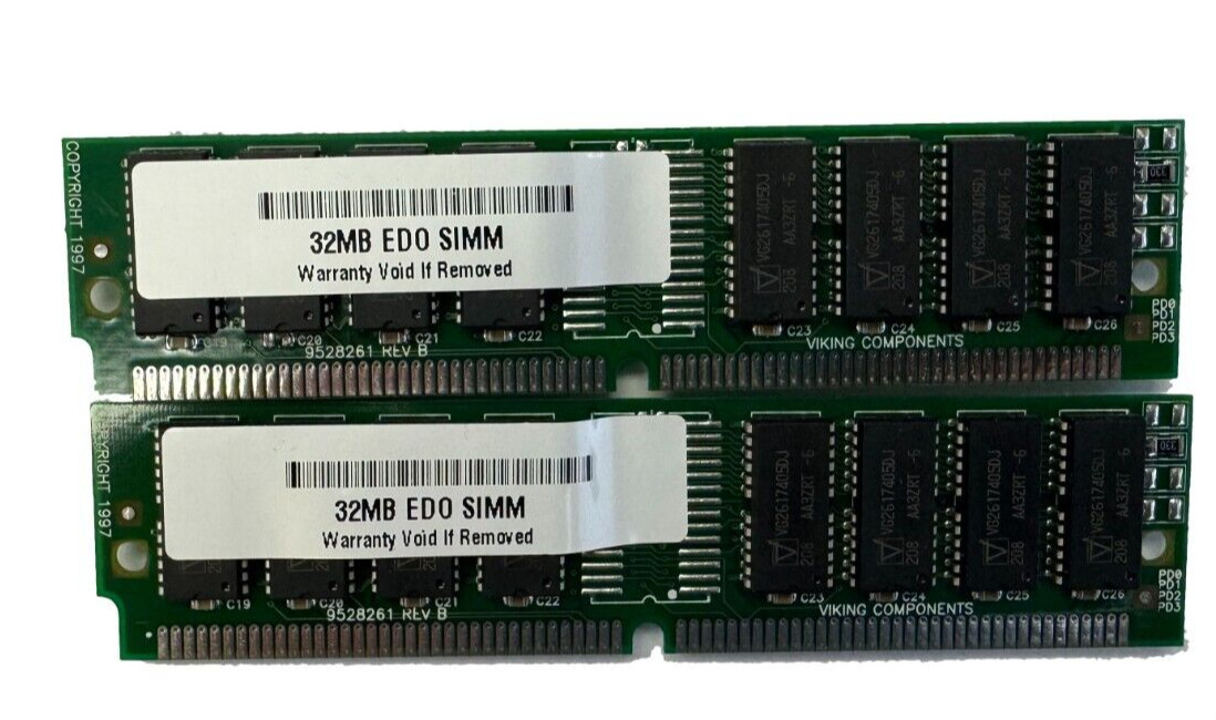 64MB (2X32MB) 72 PIN SIMM NON PARITY EDO 60ns 5v Low Density PC MEMORY RAM