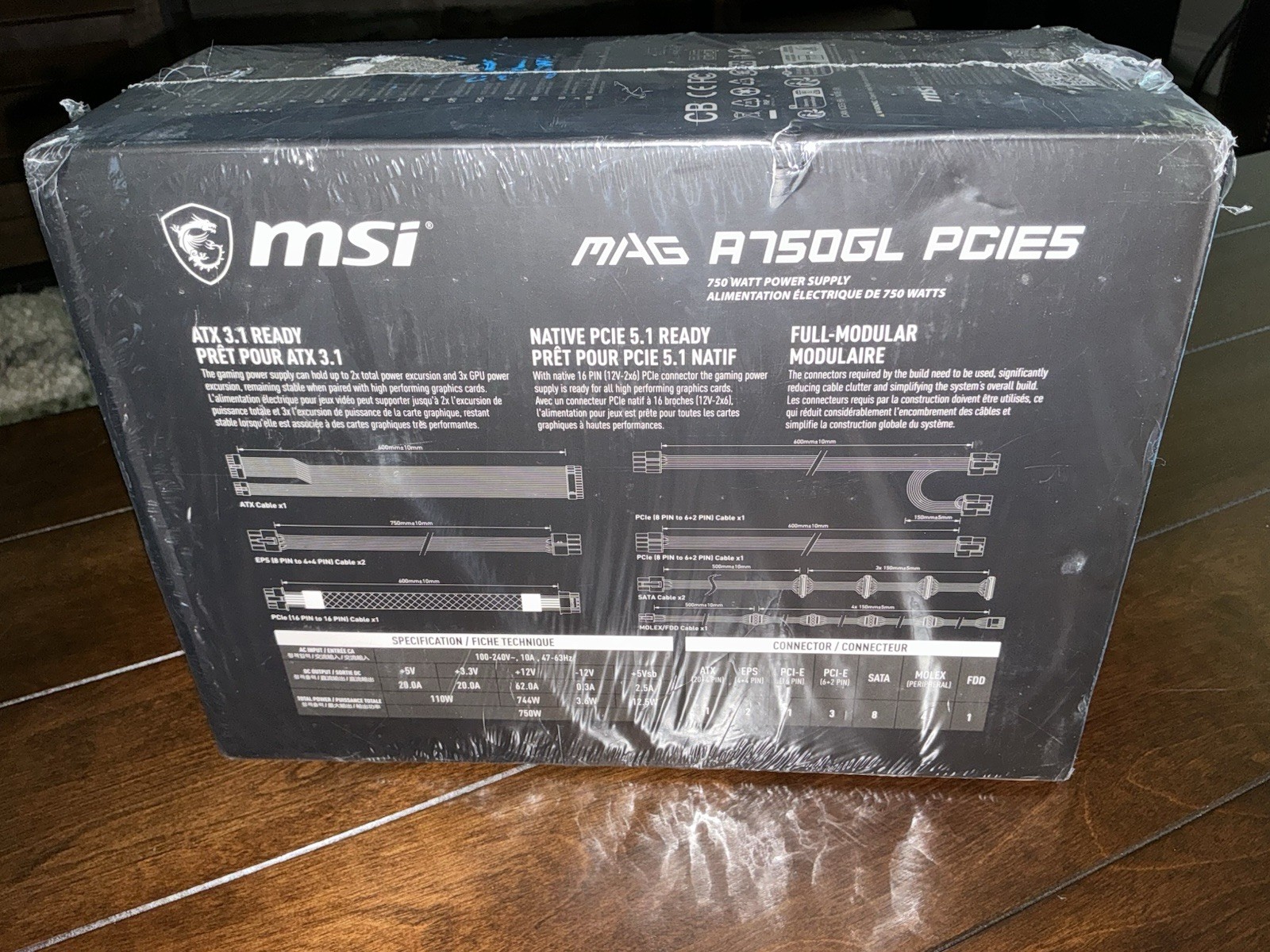 MSI MAG A750GL PCIE5 750W Gaming Power Supply ATX 3.1/PCIE 5.1 Ready 80 + Gold