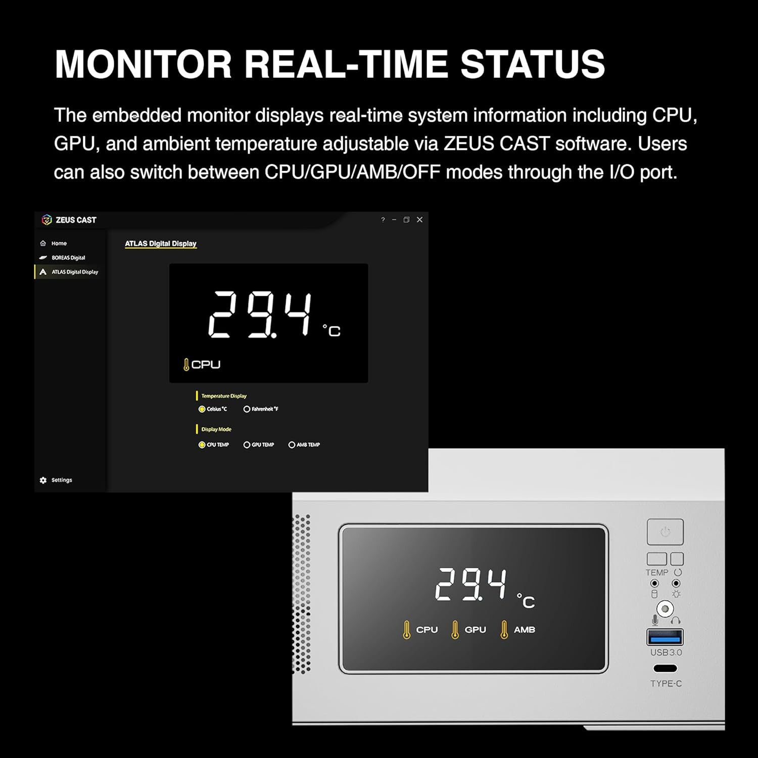 White Mid Tower Gaming Computer Case W/Display& App, ATX Tempered Glass PC Case,