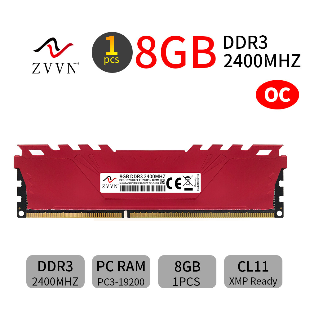 8GB DDR3 2400MHz OC PC3-19200 240Pin Overclocking Desktop XMP PC Memory ZVVN Red