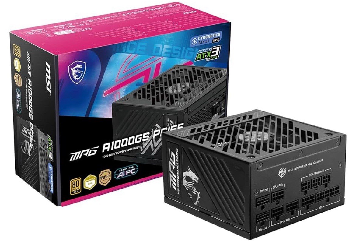 MSI MPG A1000GS PCIE5, Fully Modular Gaming 1000W Power Supply, 80+ Gold, Dual