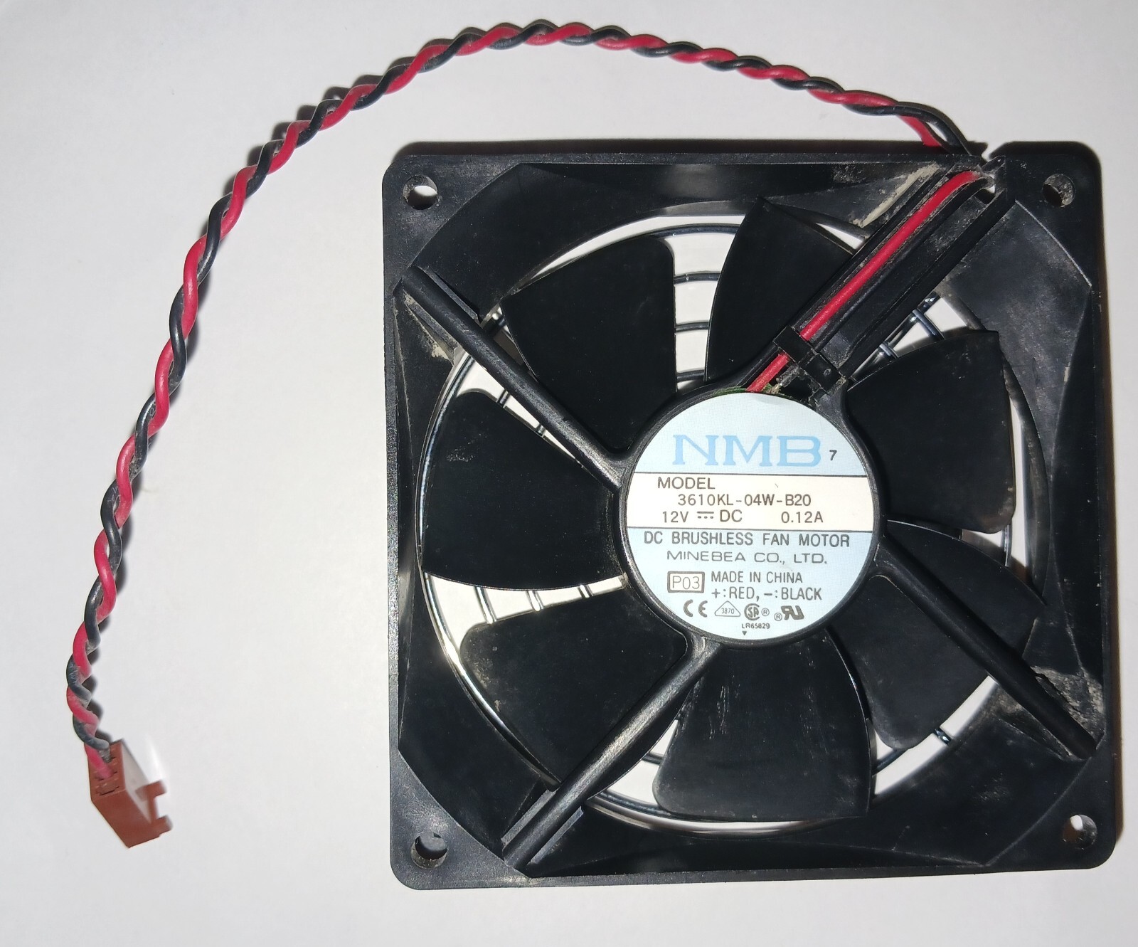 NMB 3610KL-04W-B20 12V 0.12A DC BRUSHLESS FAN MOTOR, 2-WIRE, 92x25mm