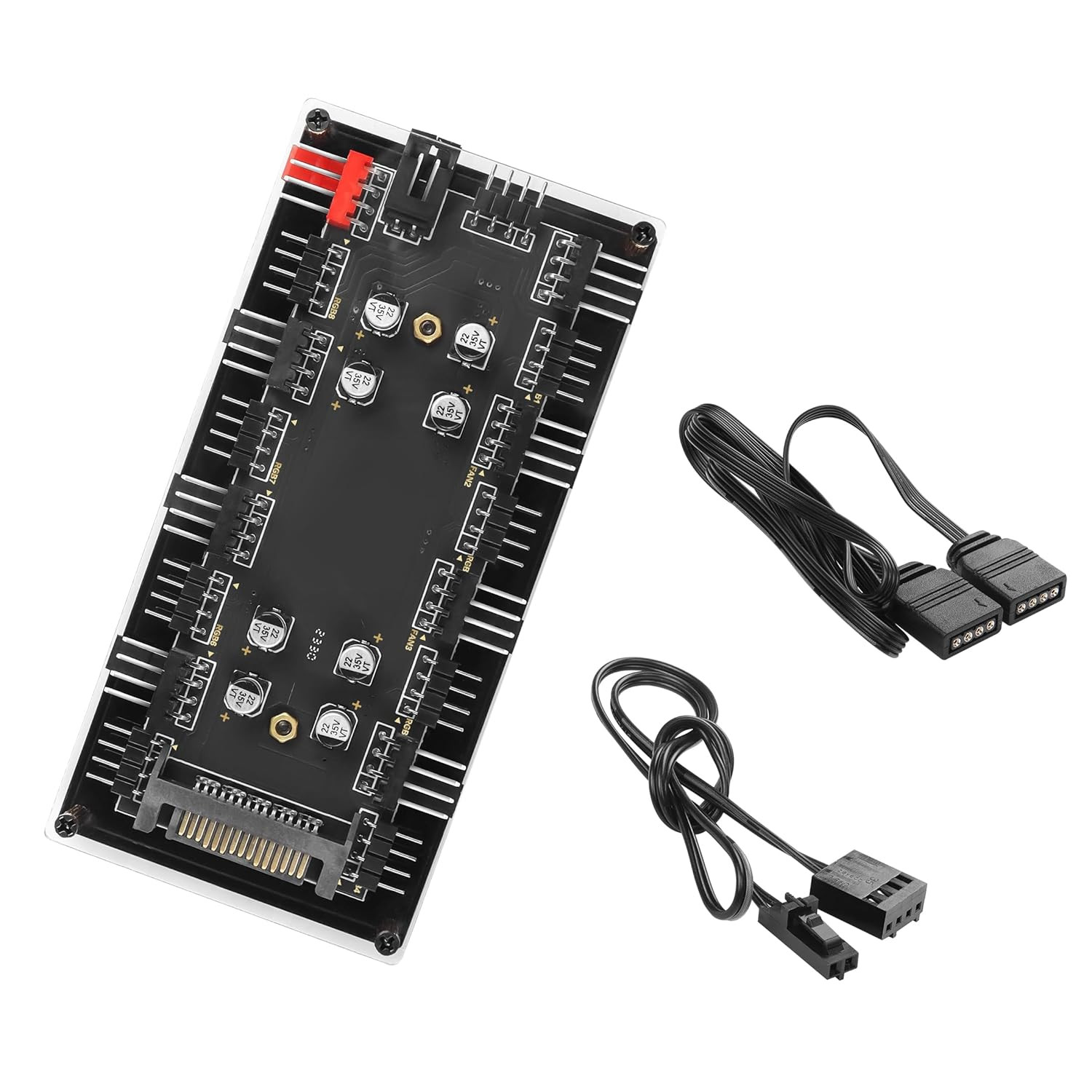 Case Fan Hub, 12V 4Pin PWM + 4Pin RGB 2 in 1 Controller with SATA Power CPU Cool