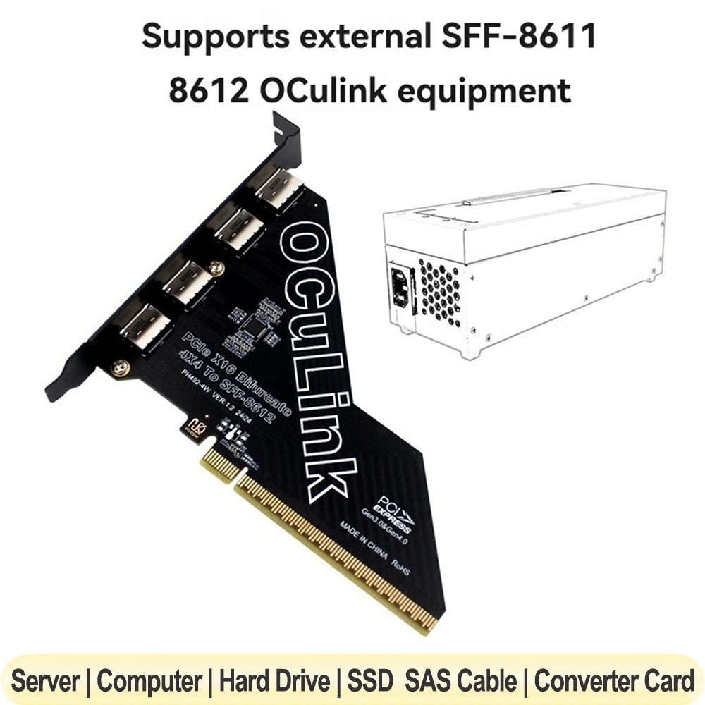 PCIe4.0 X16 To Oculink SFF-8611&8612 Adapter Card 4-Port SFF-8612 Expansion Card