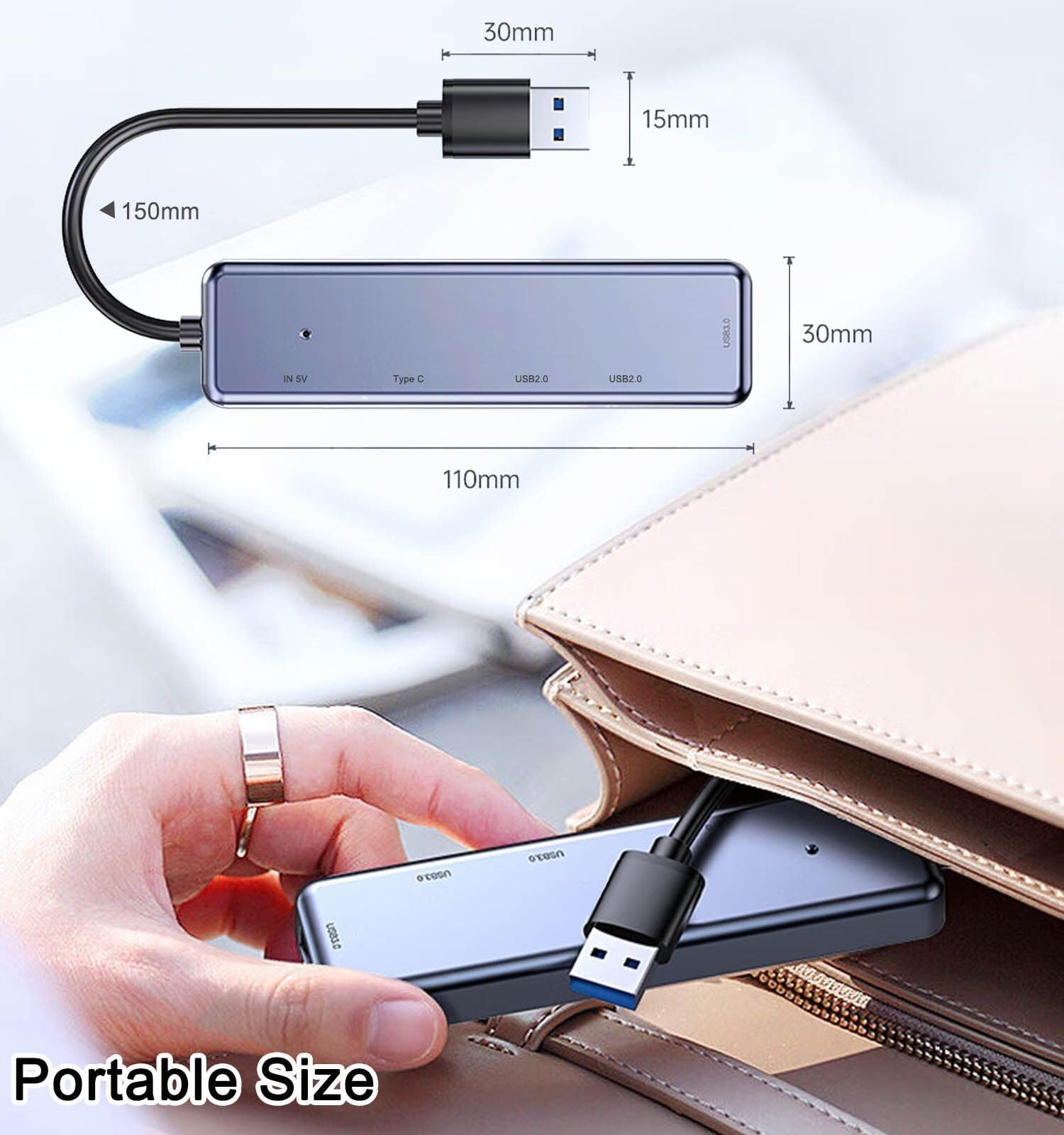 USB 3.0 Hub 5 in 1, USB Splitter with USB-C Power Port, USB-C Data Port, USB …