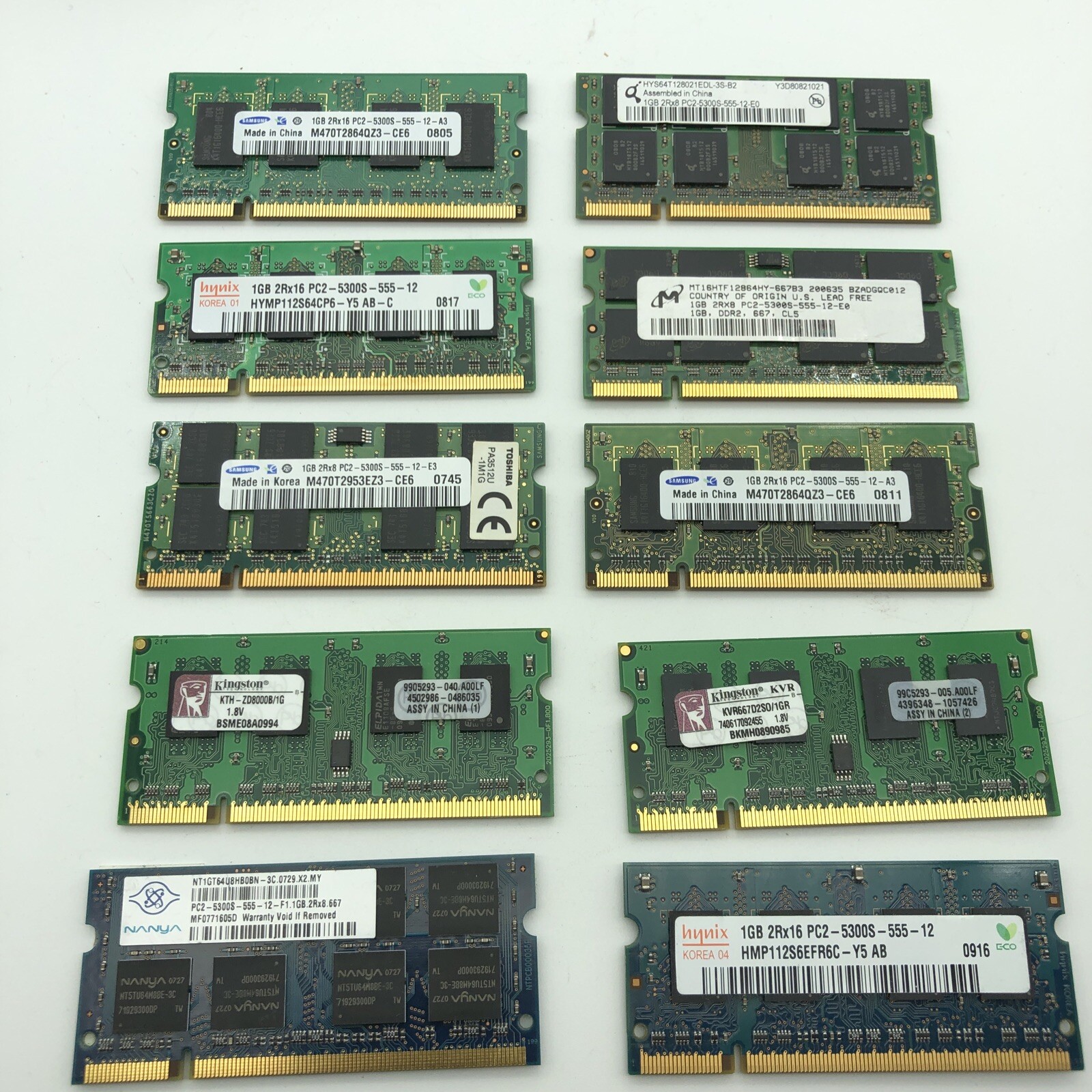 Lot 10 pcs 1GB PC2-5300s PC5300 DDR2 667Mhz 2Rx16 8 SoDimm 200pin Laptop Memory