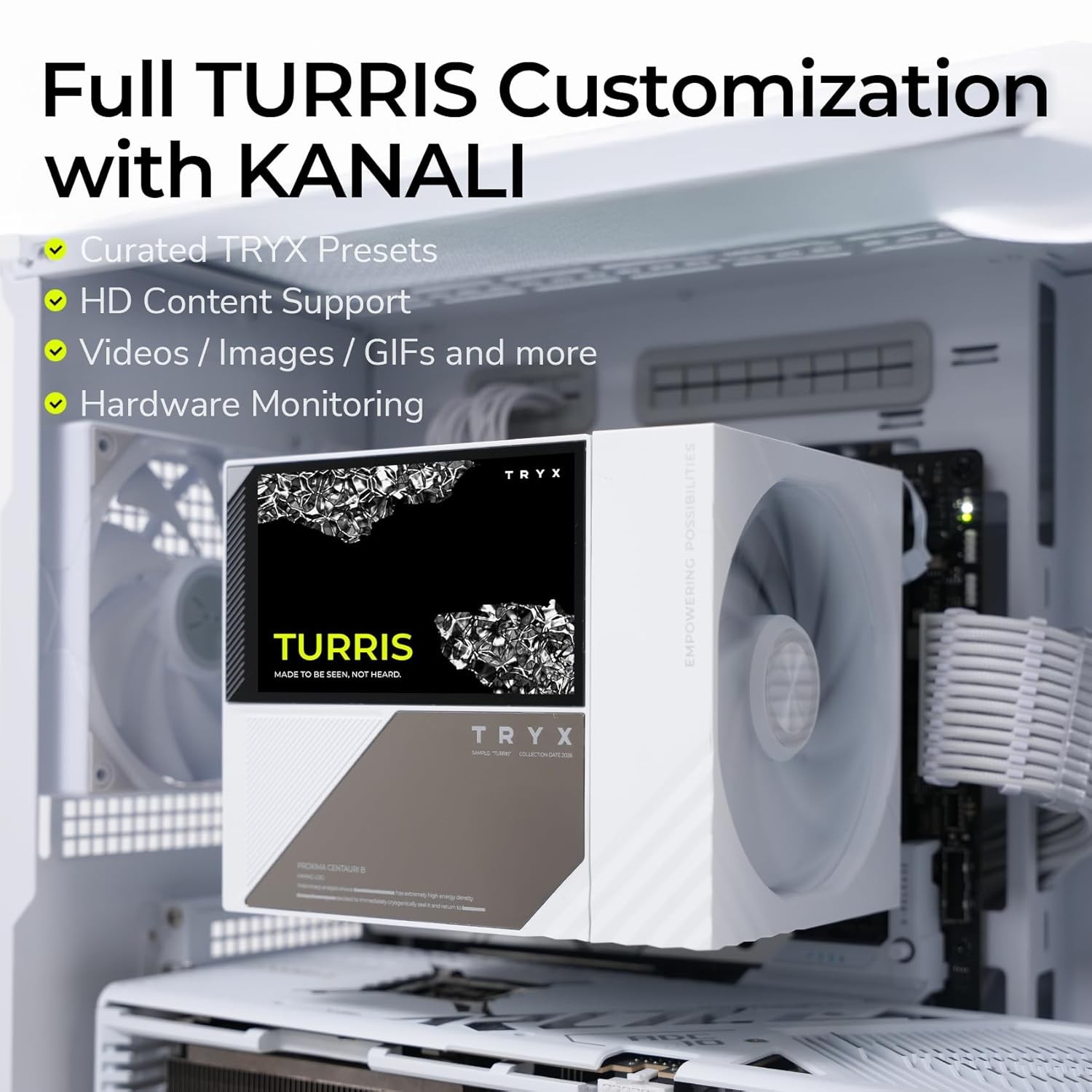 TRYX TURRIS T620 CPU Air Cooler 5.0″ IPS Customizable Screen (White)