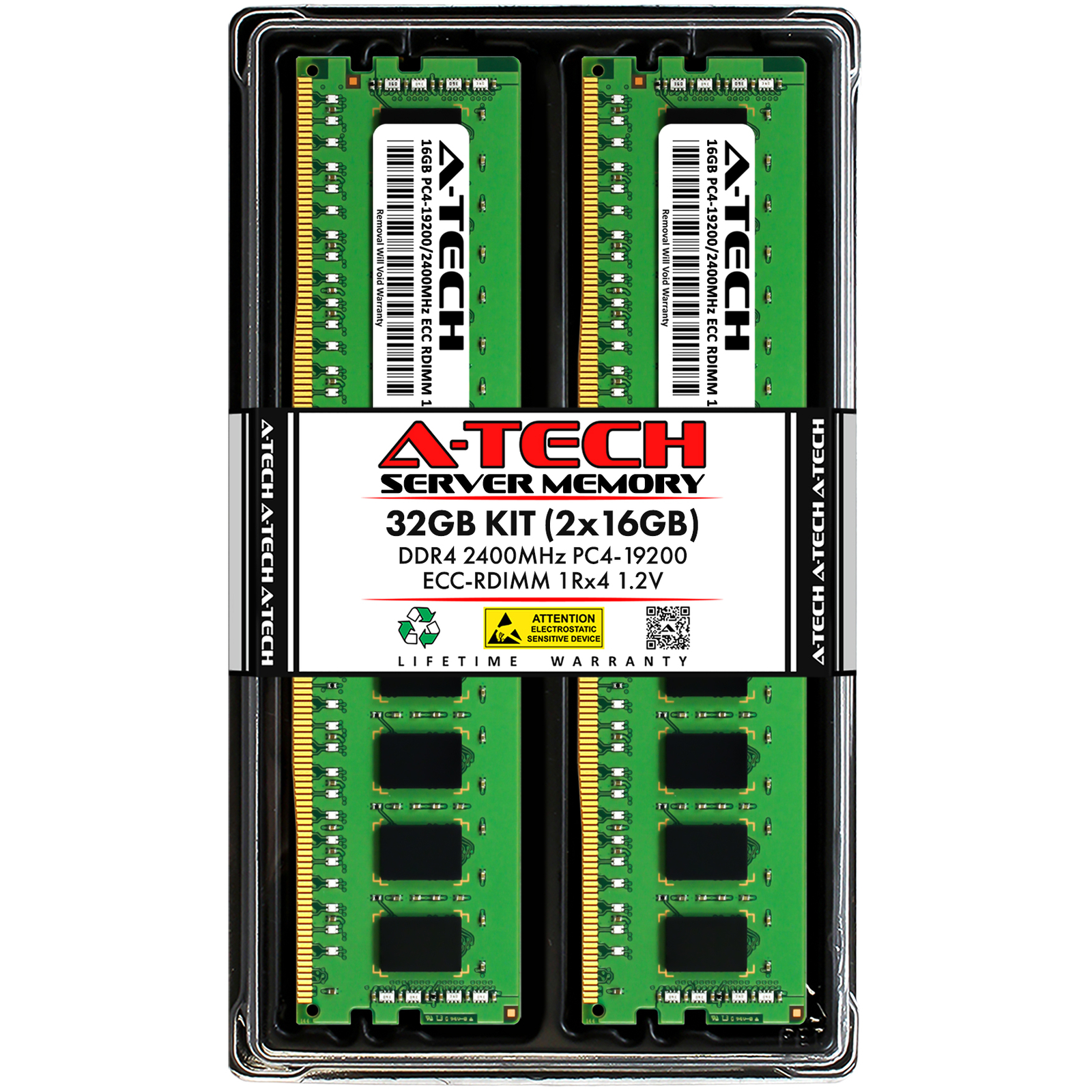 A-Tech 32GB 2x 16GB 1Rx4 PC4-19200R DDR4 2400MHz ECC REG RDIMM Server Memory RAM