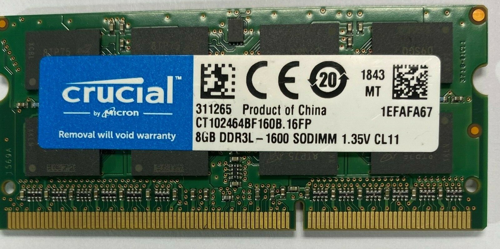 8GB DDR3L-1600 SODIMM 1.35v CT102464BF160B Laptop Crucial New PC3L 12800