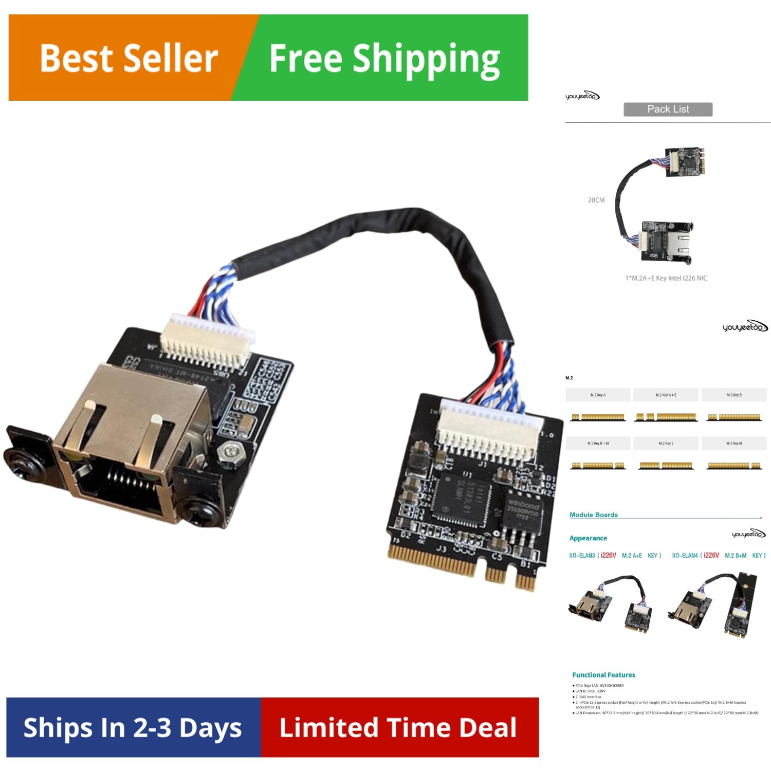 i226-V Gigabit 2.5G Ethernet Server NIC Card – M.2 Interface for Enhanced Net…