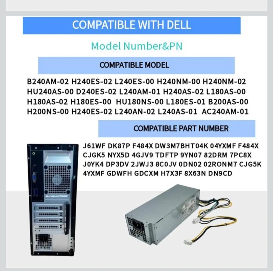 For Dell Optiplex MT Mini Tower 3050 5050 7050 240W Power Supply H240ES-02 J61WF