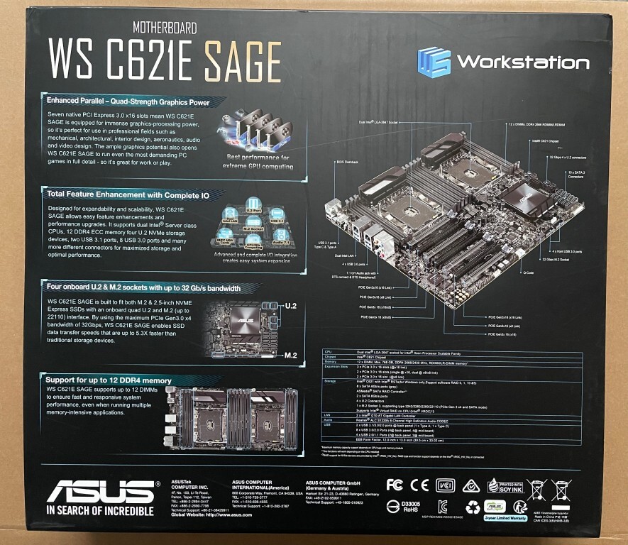 Asus WS C621E SAGE Workstation Motherboard C621 Chipset LGA-3647 DDR4 E-ATX