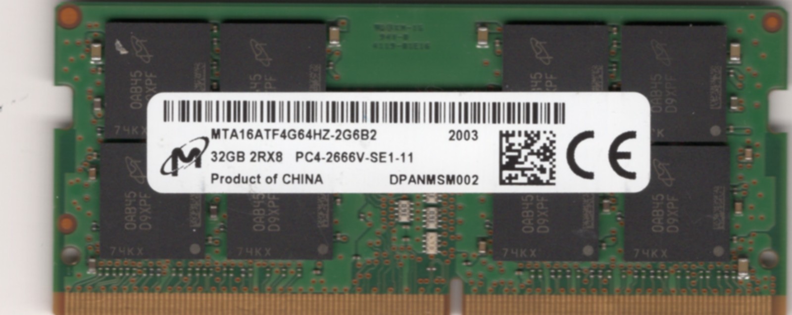 Micron 32GB 2Rx8 DDR4 SO-DIMM PC4-2666 Laptop Memory MTA16ATF4G64HZ
