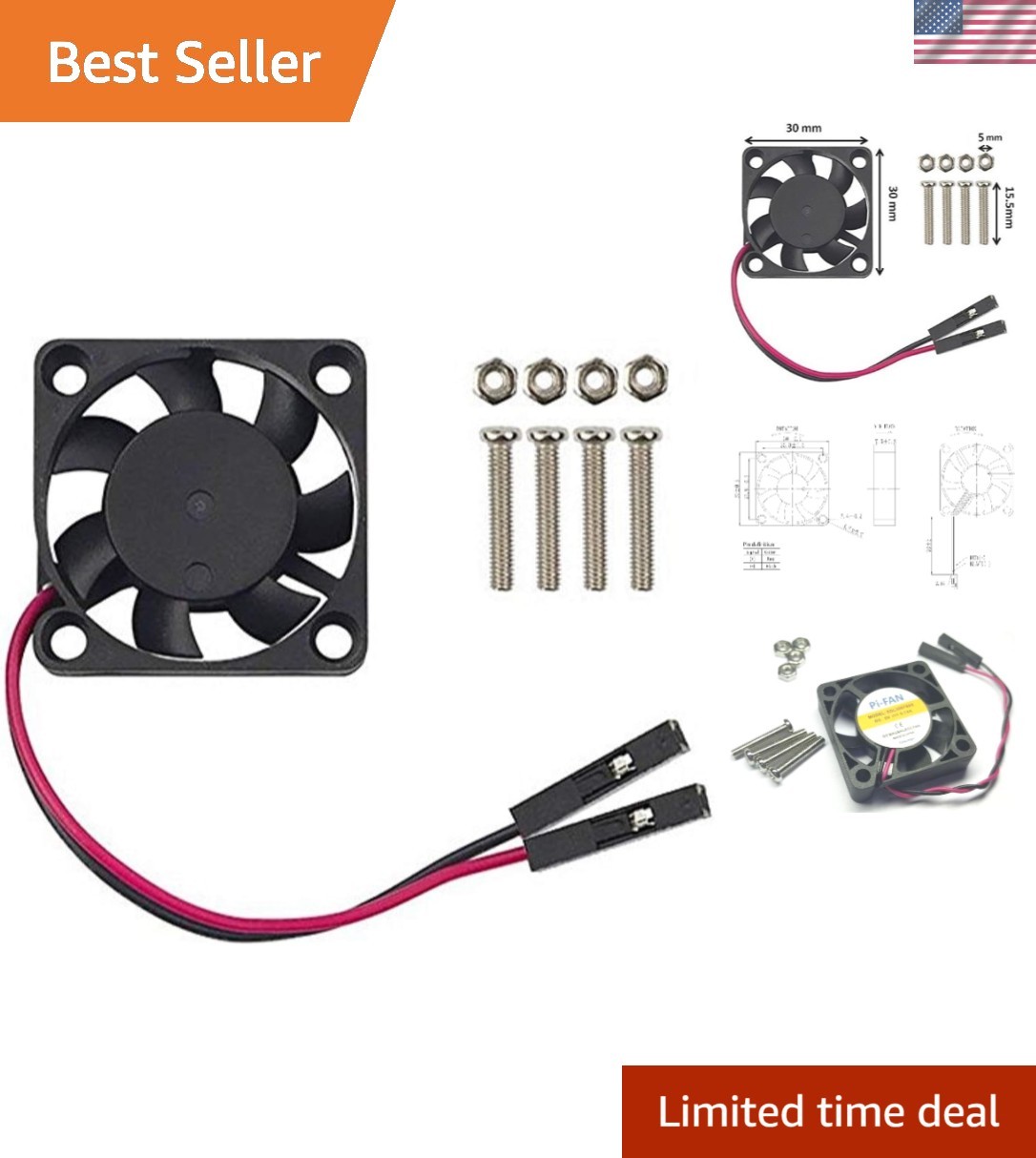 Efficient Raspberry Pi Fan – 5000 RPM Brushless 30mm Cooling with Dual Speed