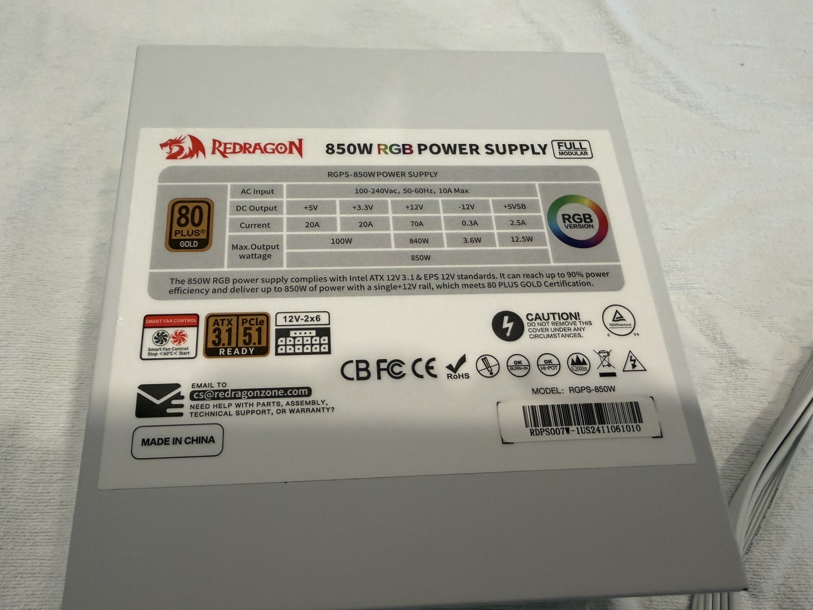 Redragon RGPS-850W 80+ Gold 850 Watt a pcu ATX 3.1 & PCIe 5.1 Fully Mod