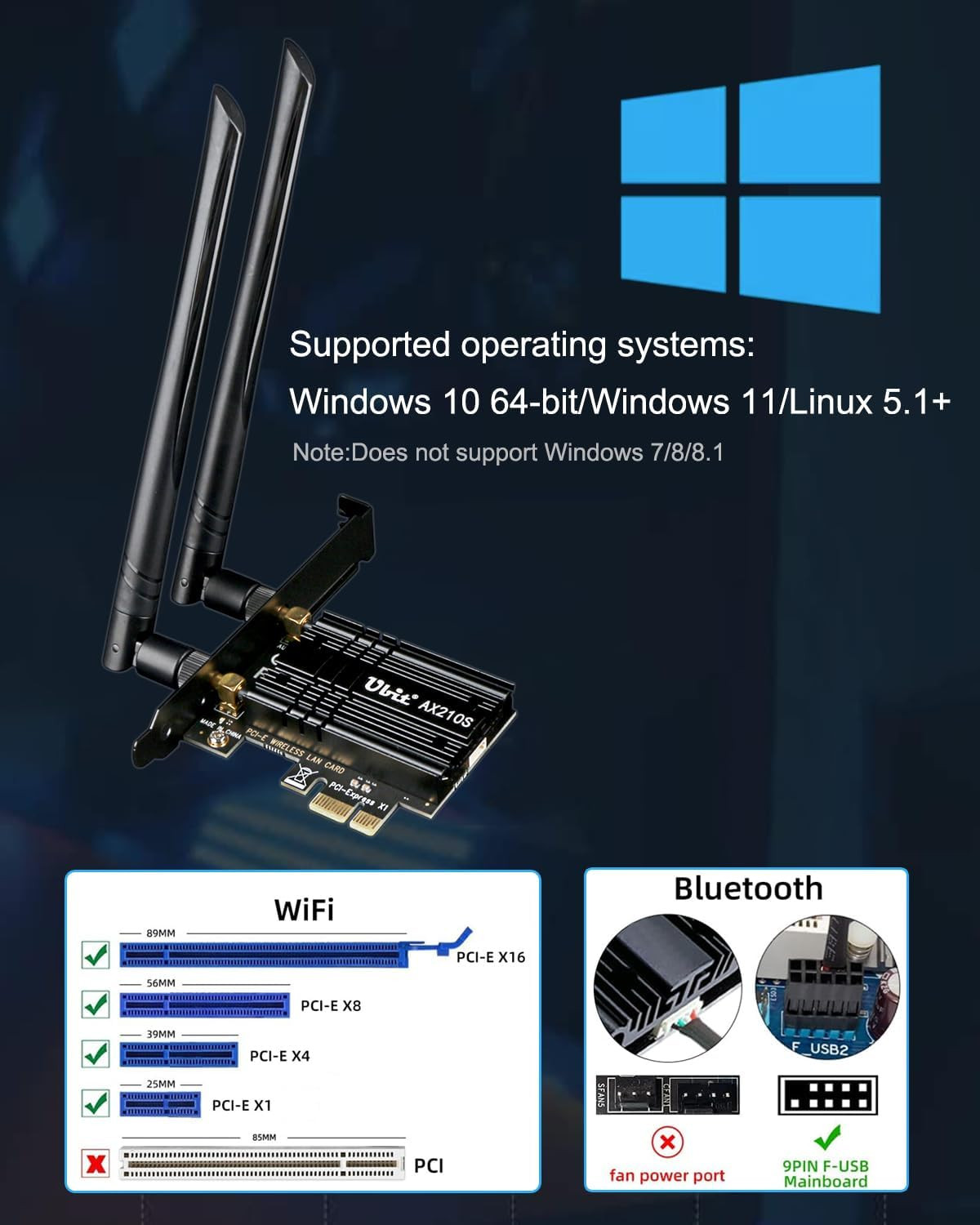 Wifi Card 6E 5400Mbps for Intel (6Ghz&5Ghz&2.4Ghz) Pcie Wifi Card, BT 5.2, Pcie